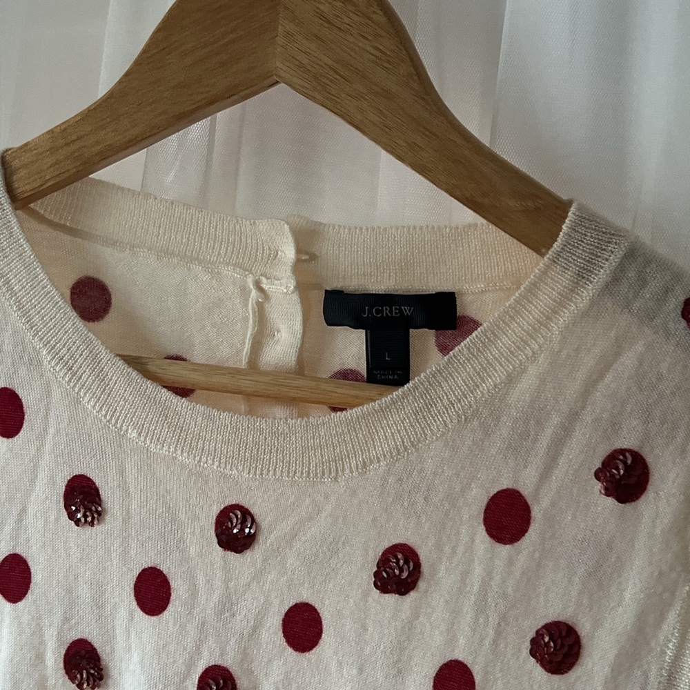J. crew Red / Sequin Polka dot top - Picture 2 of 6